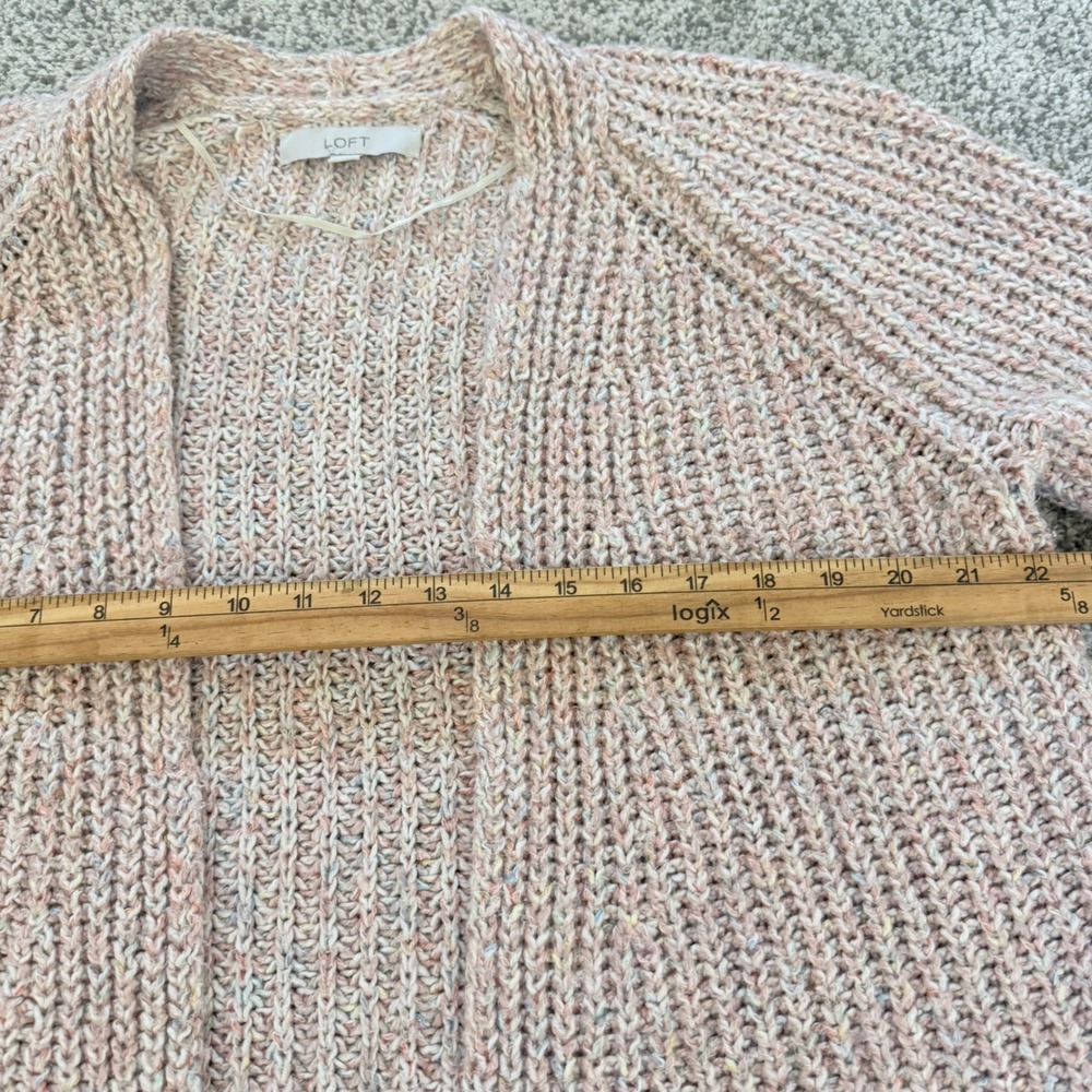 Loft Womens L Pink Confetti speckle Marl Ribbed Open Front Cardigan Sweater - Picture 7 of 11